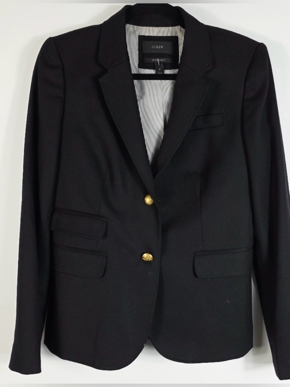 J.Crew Schoolboy Blazer Black Wool with Gold Crest Buttons Size 6